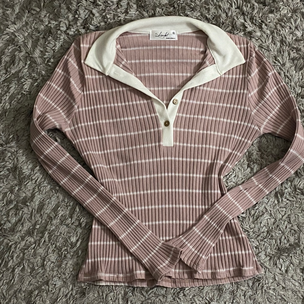 Skönhet Fitted Pink and white plaid long-sleeve
